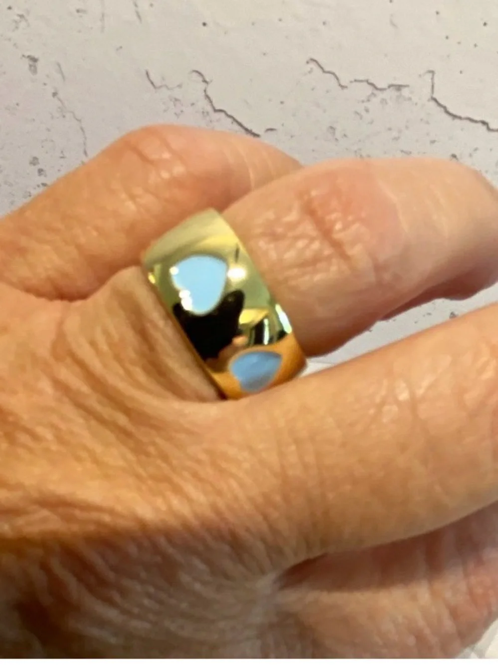 Uncommon James Gold Band Ring with Light Blue Heart Accents